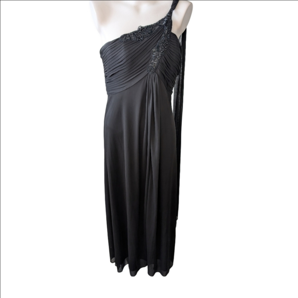 Alex Evenings Black One-Shoulder Maxi Gown Zipper Size 10